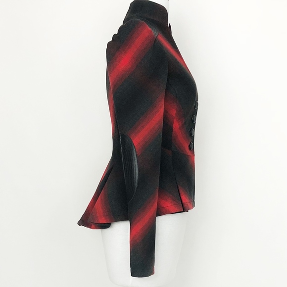 marciano • plaid peplum high low leather blazer - Picture 4 of 8